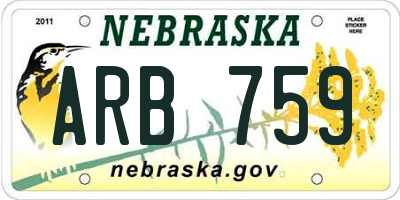 NE license plate ARB759