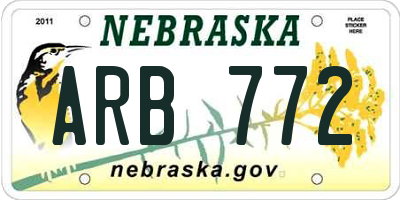 NE license plate ARB772