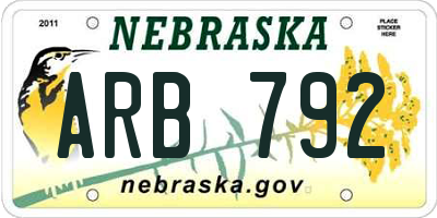 NE license plate ARB792