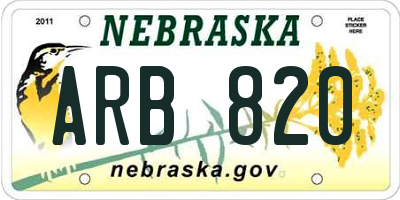NE license plate ARB820