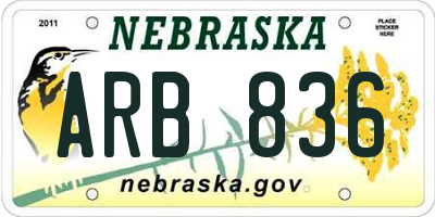 NE license plate ARB836