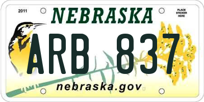 NE license plate ARB837