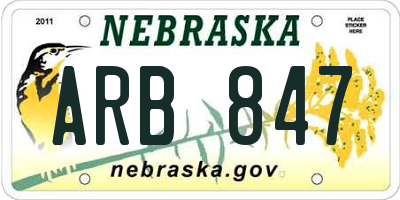 NE license plate ARB847
