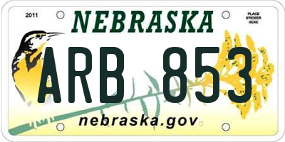 NE license plate ARB853