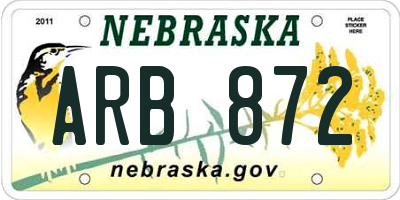NE license plate ARB872