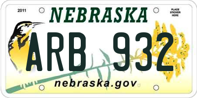 NE license plate ARB932