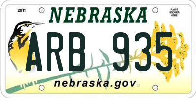 NE license plate ARB935