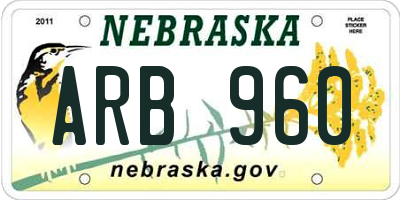 NE license plate ARB960
