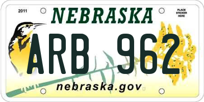 NE license plate ARB962