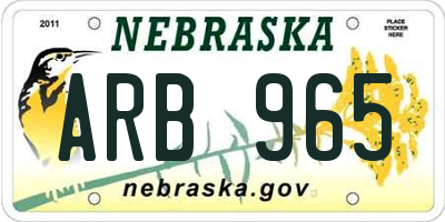 NE license plate ARB965