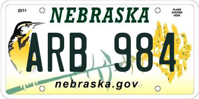 NE license plate ARB984