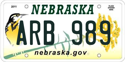 NE license plate ARB989