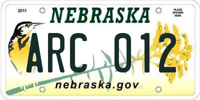 NE license plate ARC012