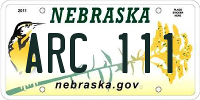 NE license plate ARC111