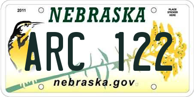 NE license plate ARC122