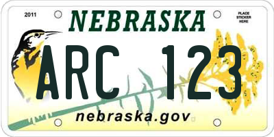 NE license plate ARC123