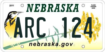 NE license plate ARC124