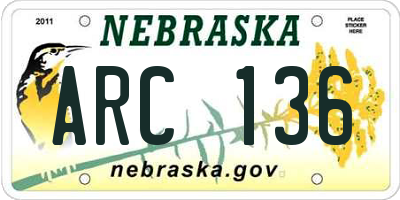 NE license plate ARC136