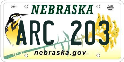 NE license plate ARC203