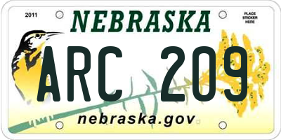 NE license plate ARC209