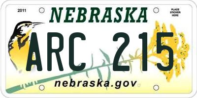 NE license plate ARC215