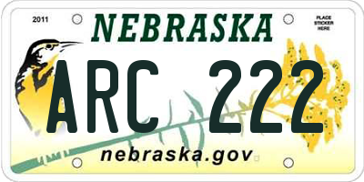 NE license plate ARC222