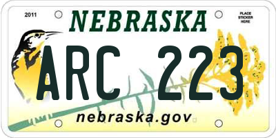 NE license plate ARC223