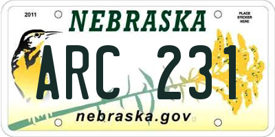 NE license plate ARC231