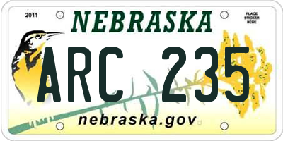 NE license plate ARC235