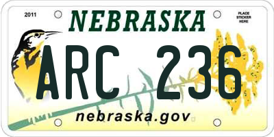 NE license plate ARC236