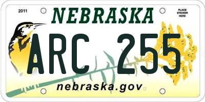 NE license plate ARC255