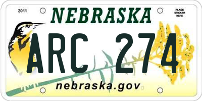 NE license plate ARC274
