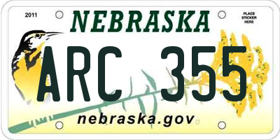 NE license plate ARC355