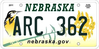 NE license plate ARC362