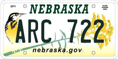 NE license plate ARC722