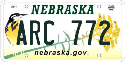 NE license plate ARC772