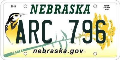 NE license plate ARC796