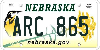 NE license plate ARC865