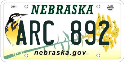 NE license plate ARC892