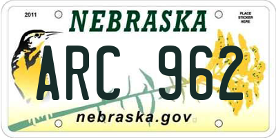 NE license plate ARC962