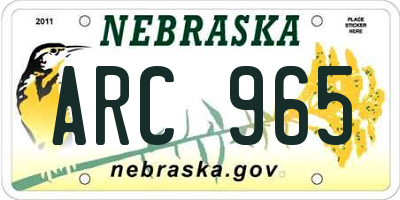 NE license plate ARC965