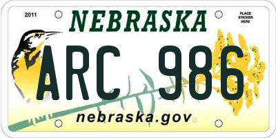 NE license plate ARC986