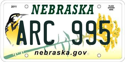 NE license plate ARC995
