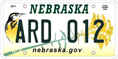 NE license plate ARD012
