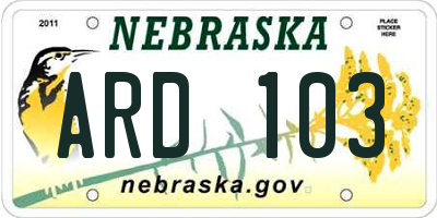 NE license plate ARD103