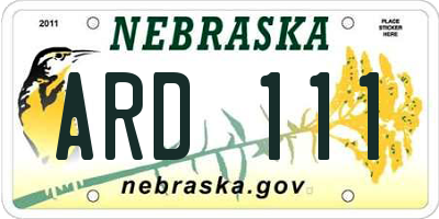 NE license plate ARD111