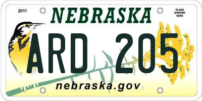 NE license plate ARD205