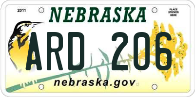 NE license plate ARD206