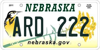 NE license plate ARD222