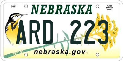 NE license plate ARD223